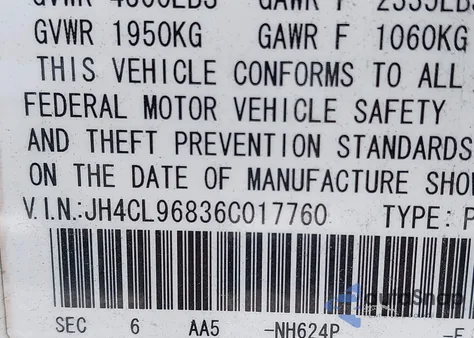 2006 Acura Tsx z USA, uszkodzony, nr VIN JH4CL96836C017760